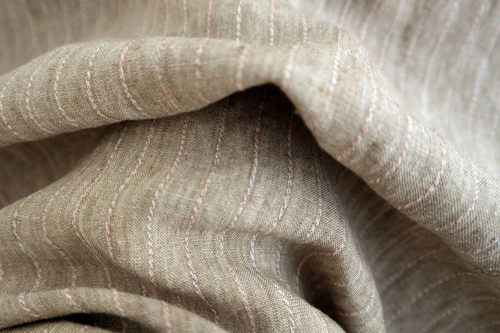 100% Linen Fabric with Multi-Color Pin Stripe 7089 7090 - The Linen Lab - Beige 7089