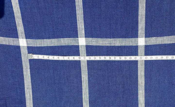 100% Linen Fabric with Navy Windowpane Check Light Weight 6611 - The Linen Lab - Navy check 6611