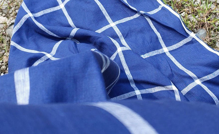 100% Linen Fabric with Navy Windowpane Check Light Weight 6611 - The Linen Lab - Navy check 6611