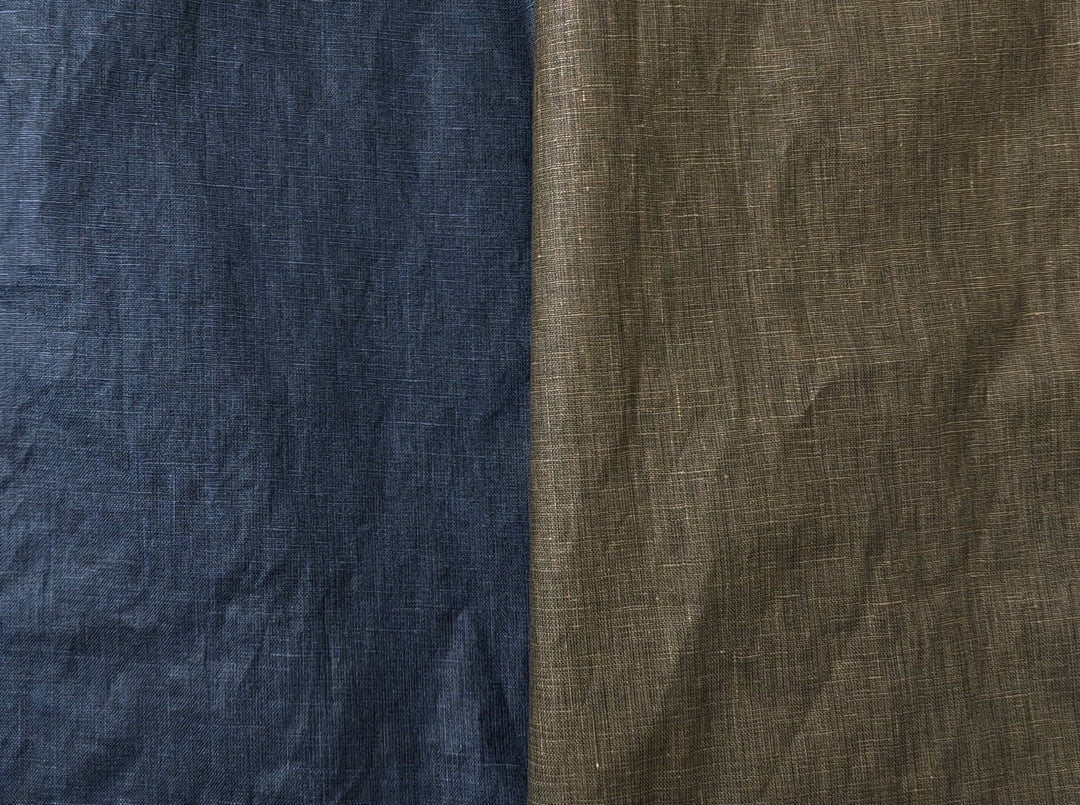 100% Linen Fabric with Pigment Coating 3586 3587 - The Linen Lab - Navy