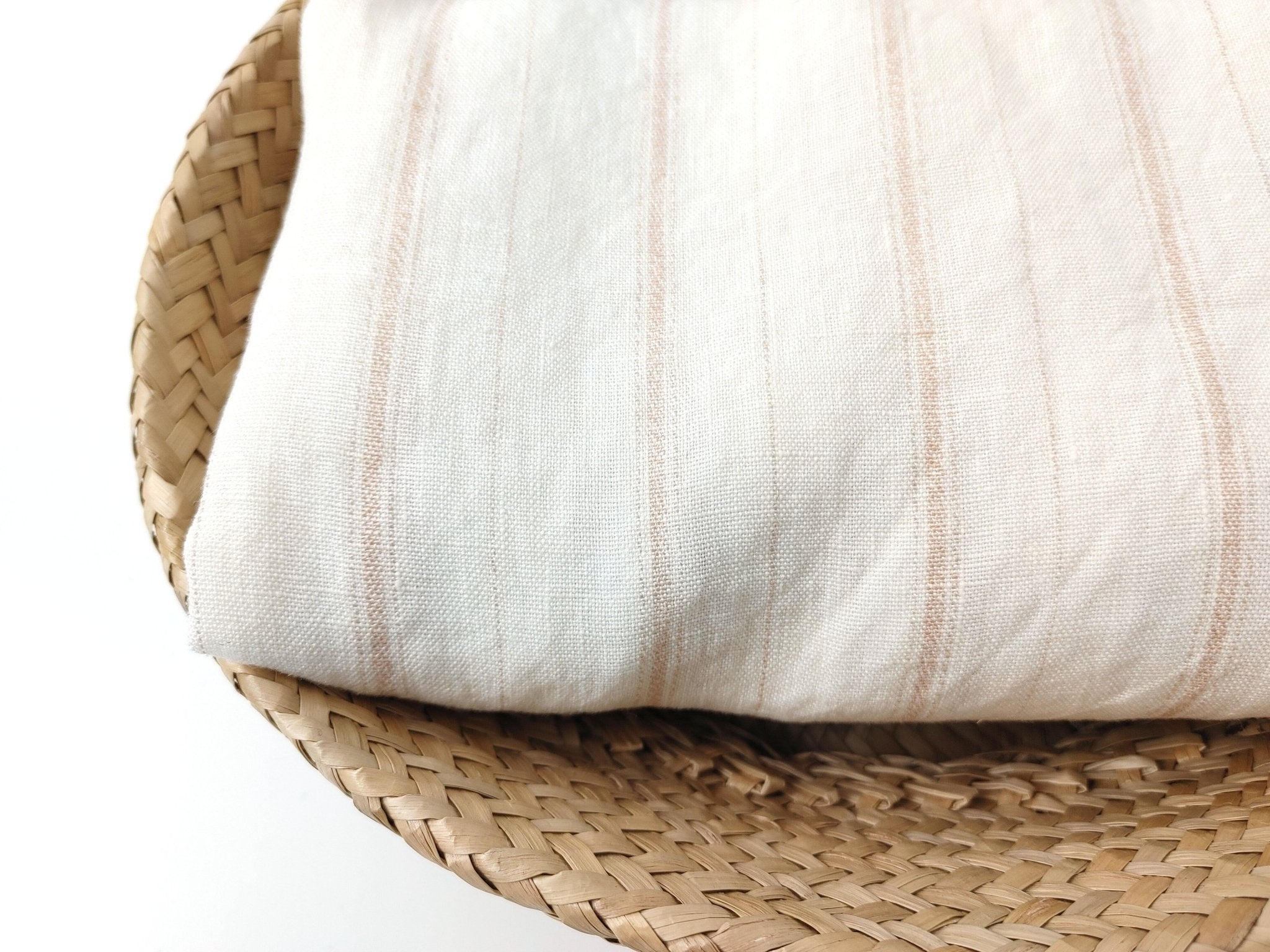 100% Linen Fabric with Subtle Beige Stripes, Medium Weight 7854 - The Linen Lab - Ivory