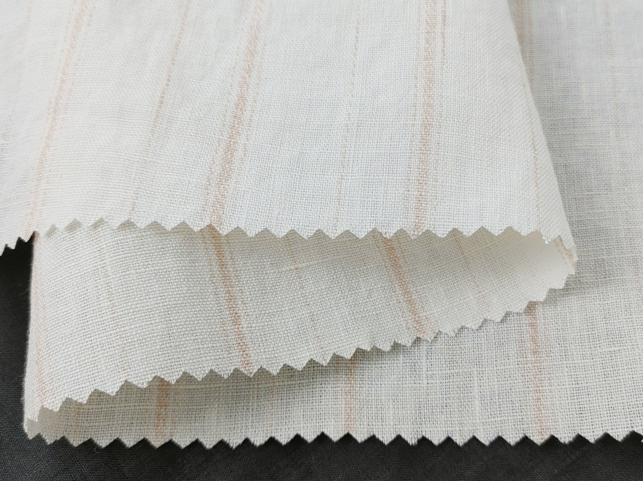 100% Linen Fabric with Subtle Beige Stripes, Medium Weight 7854 - The Linen Lab - Ivory