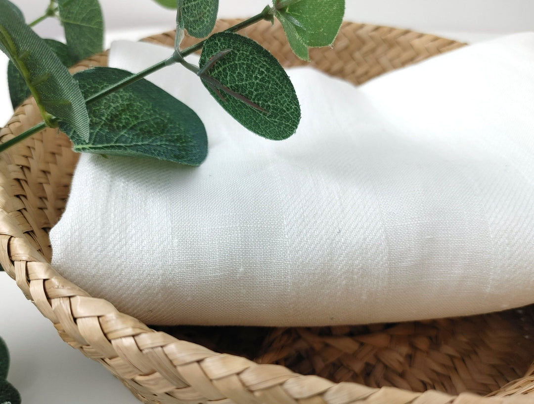100% Linen Fabric with Unique Striped Weaving Structure 6648 - The Linen Lab - White