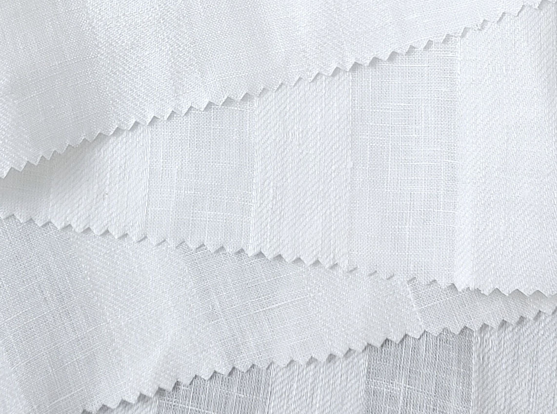 100% Linen Fabric with Unique Striped Weaving Structure 6648 - The Linen Lab - White
