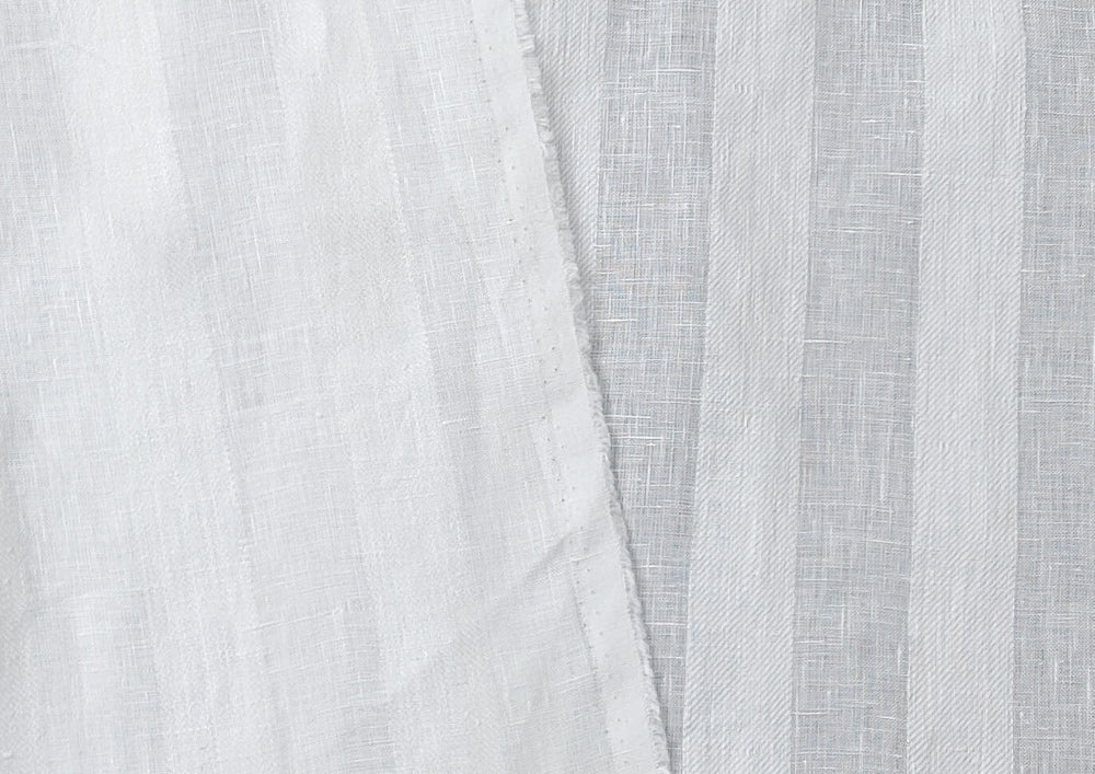 100% Linen Fabric with Unique Striped Weaving Structure 6648 - The Linen Lab - White