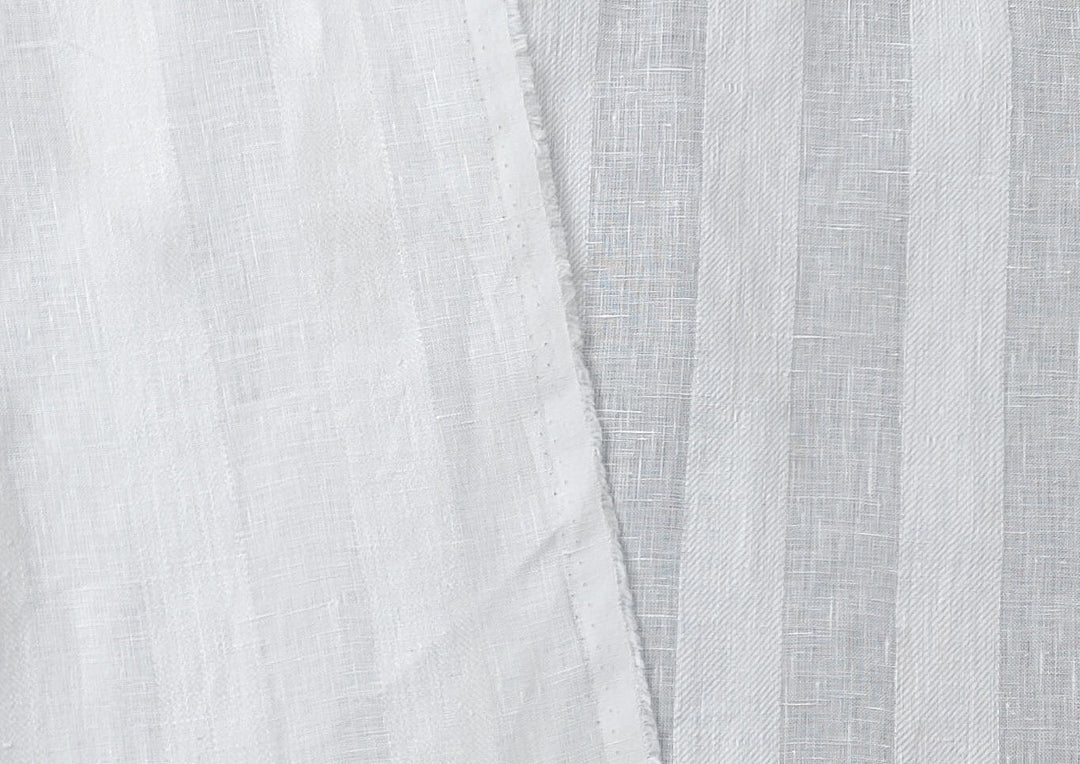 100% Linen Fabric with Unique Striped Weaving Structure 6648 - The Linen Lab - White