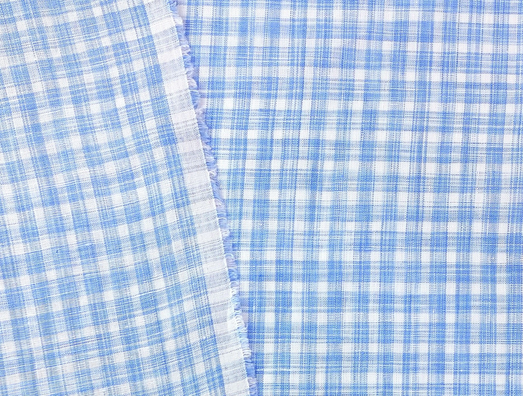 100% Linen Gingham Check Fabric in Space-Dyed Blue Yarn 7297 - The Linen Lab - Blue