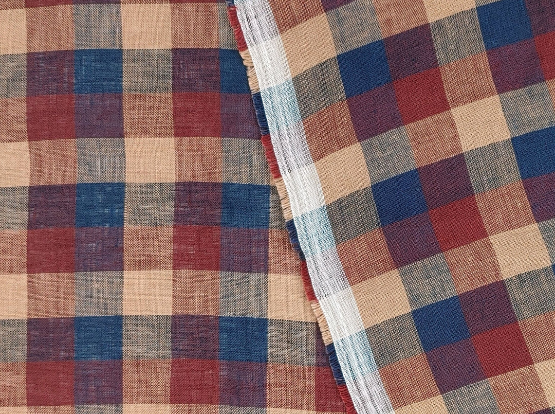 100% Linen Gingham Check in Brown – A Featherweight Classic 7852 - The Linen Lab - Brown