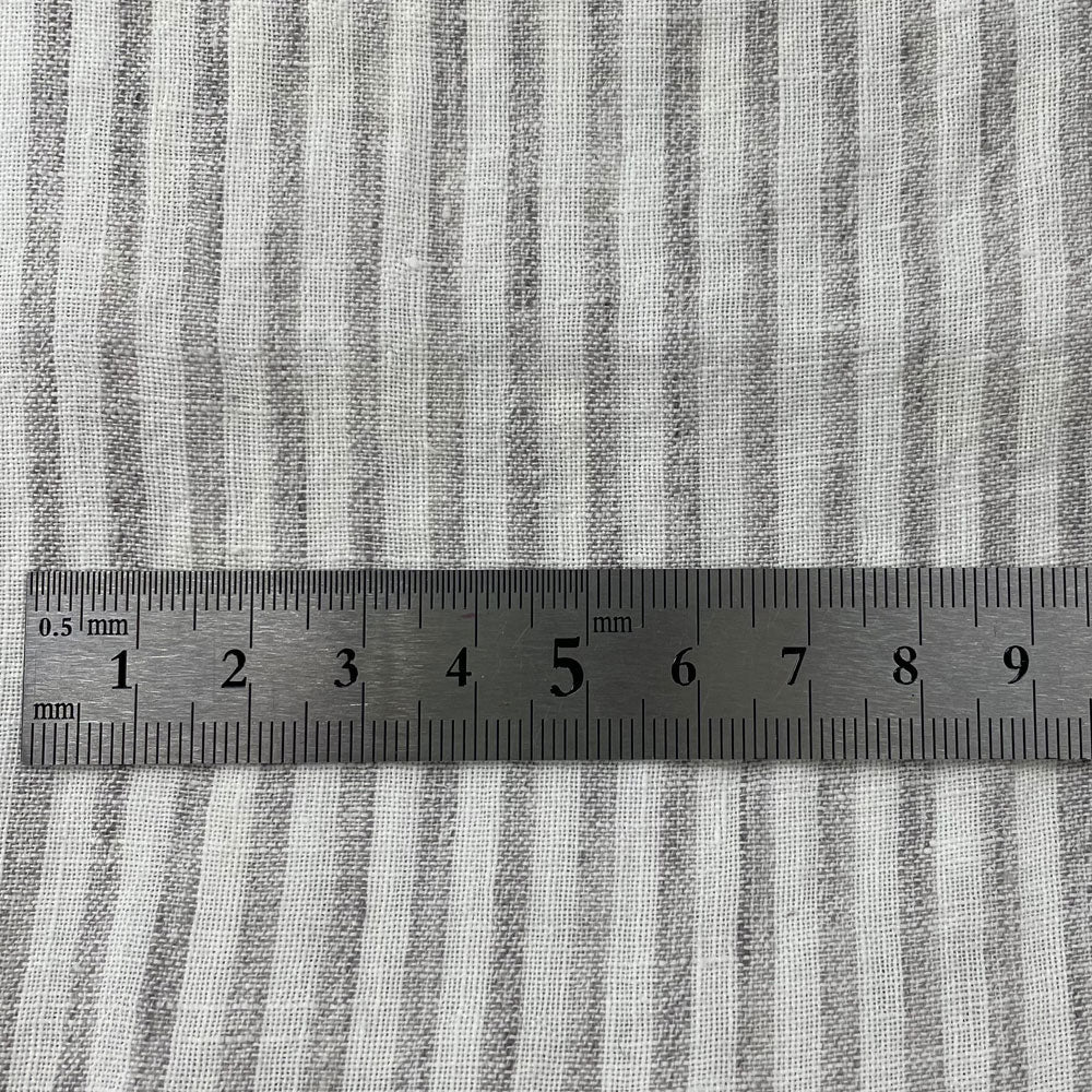 100% Linen Grey Melange Stripe Fabric 21s 60lea (6548) - The Linen Lab - Light Grey