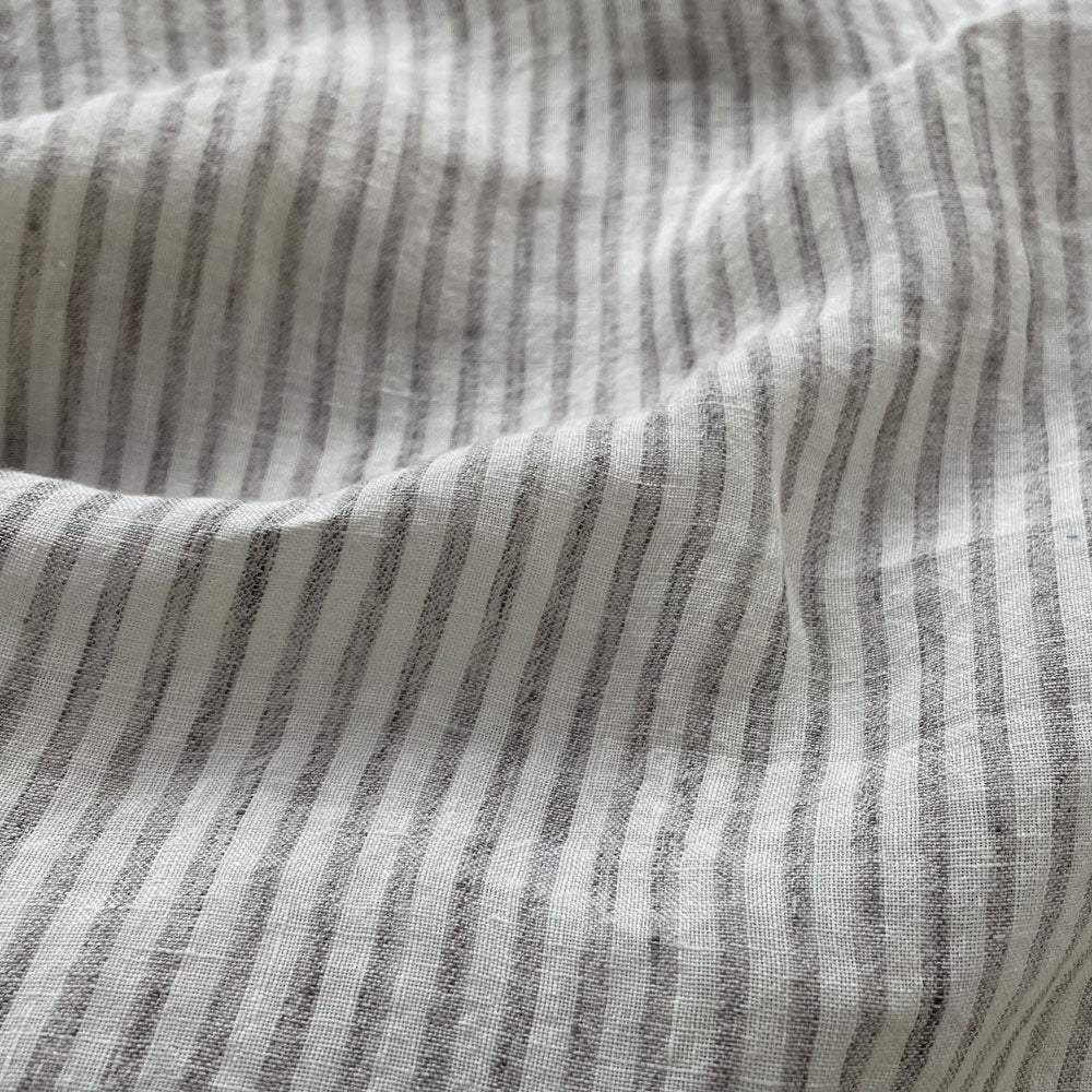 100% Linen Grey Melange Stripe Fabric 21s 60lea (6548) - The Linen Lab - Light Grey