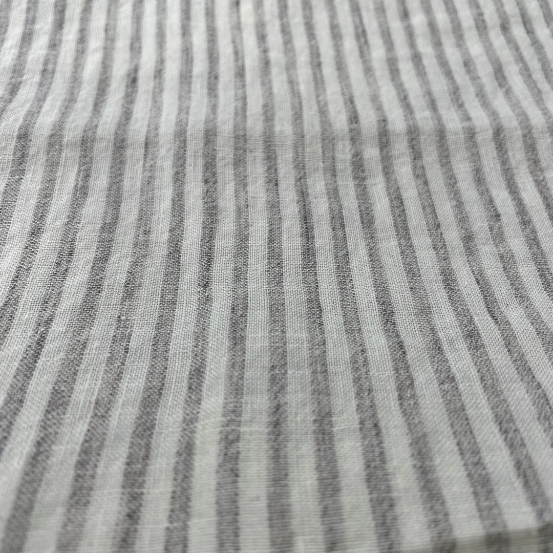 100% Linen Grey Melange Stripe Fabric 21s 60lea (6548) - The Linen Lab - Light Grey