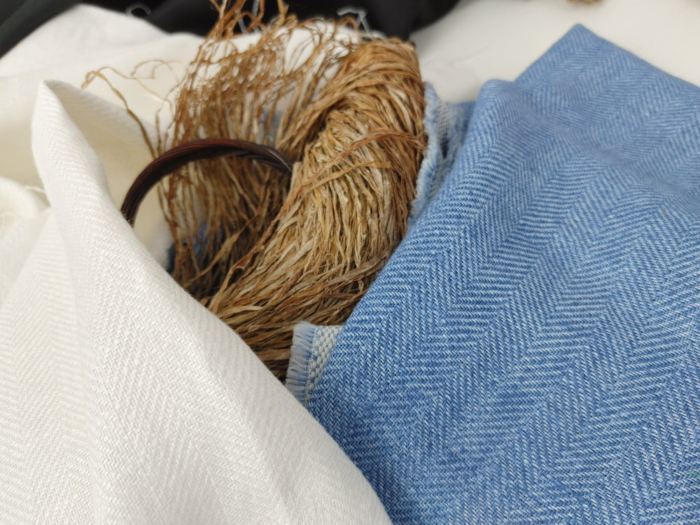 100% Linen Herringbone Twill Fabric Heavy Weight 7546 7547 - The Linen Lab - Blue