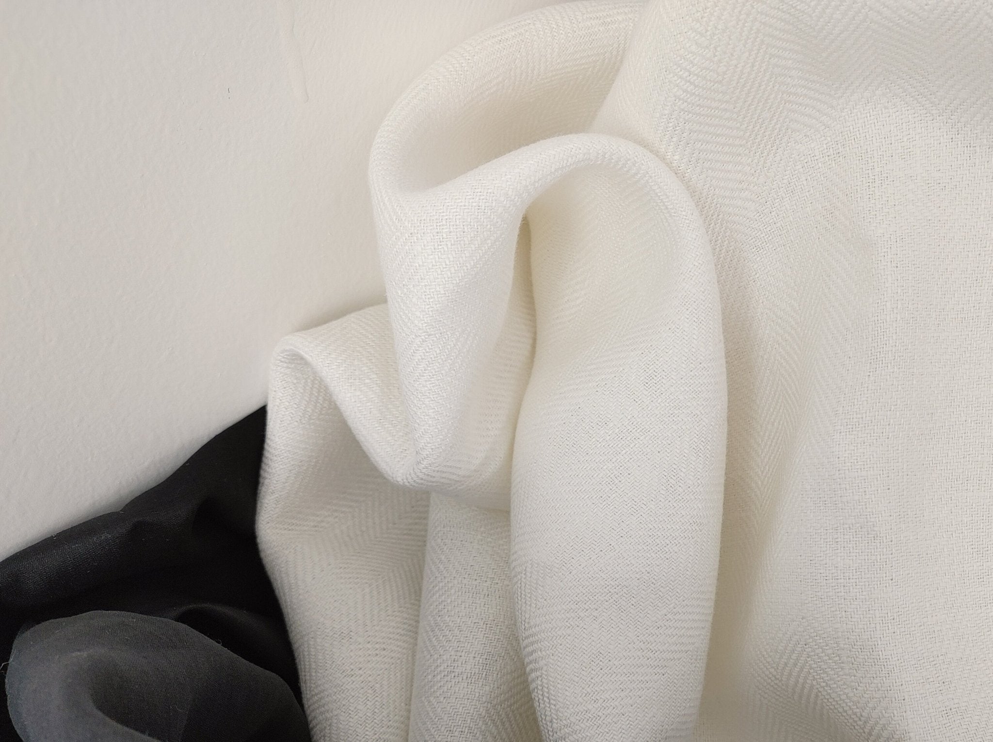 100% Linen Herringbone Twill Fabric Heavy Weight 7546 7547 - The Linen Lab - White