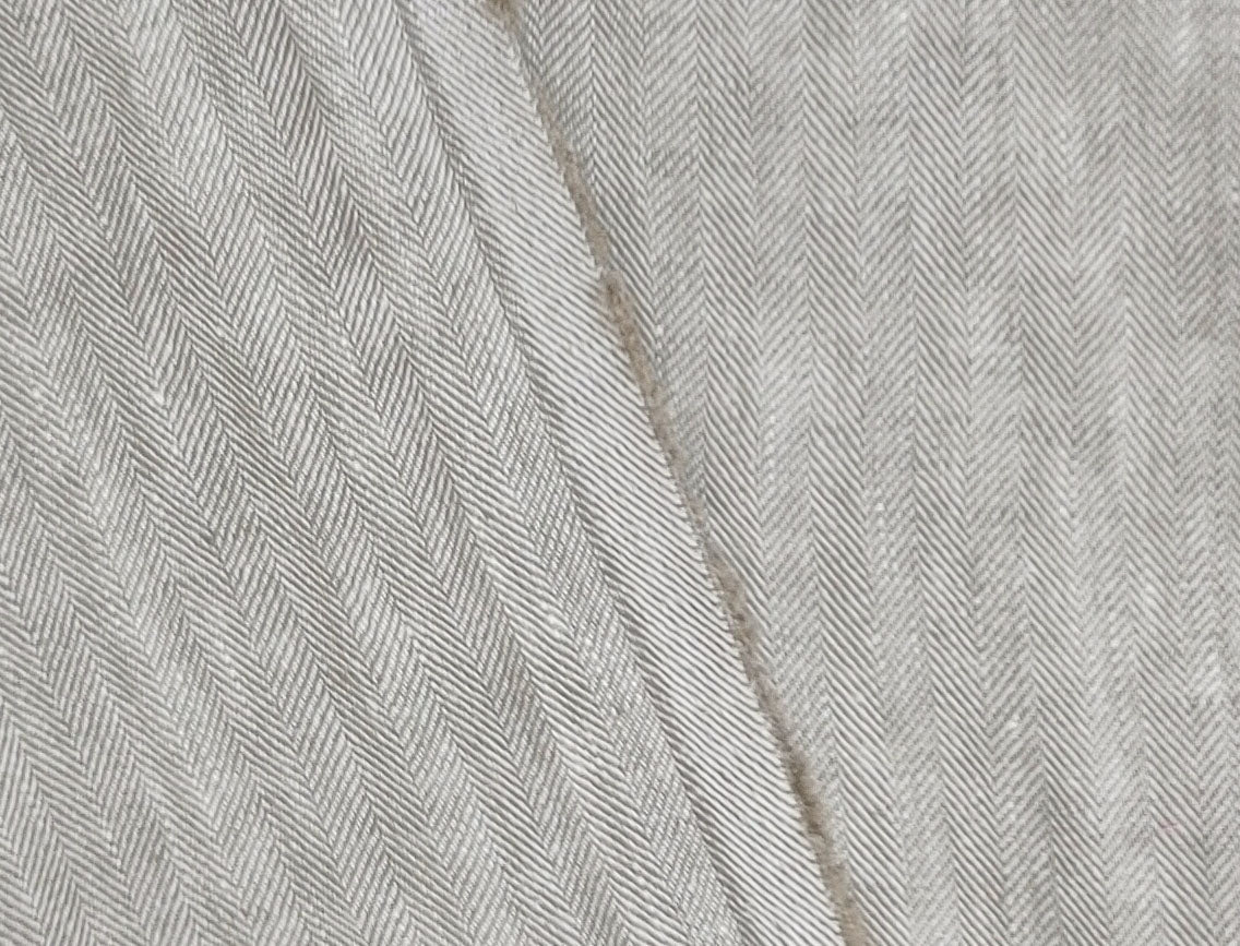 100% Linen Herringbone Twill HBT Fabric medium weight chambray 7313 7314 7727 7529 - The Linen Lab - Natural