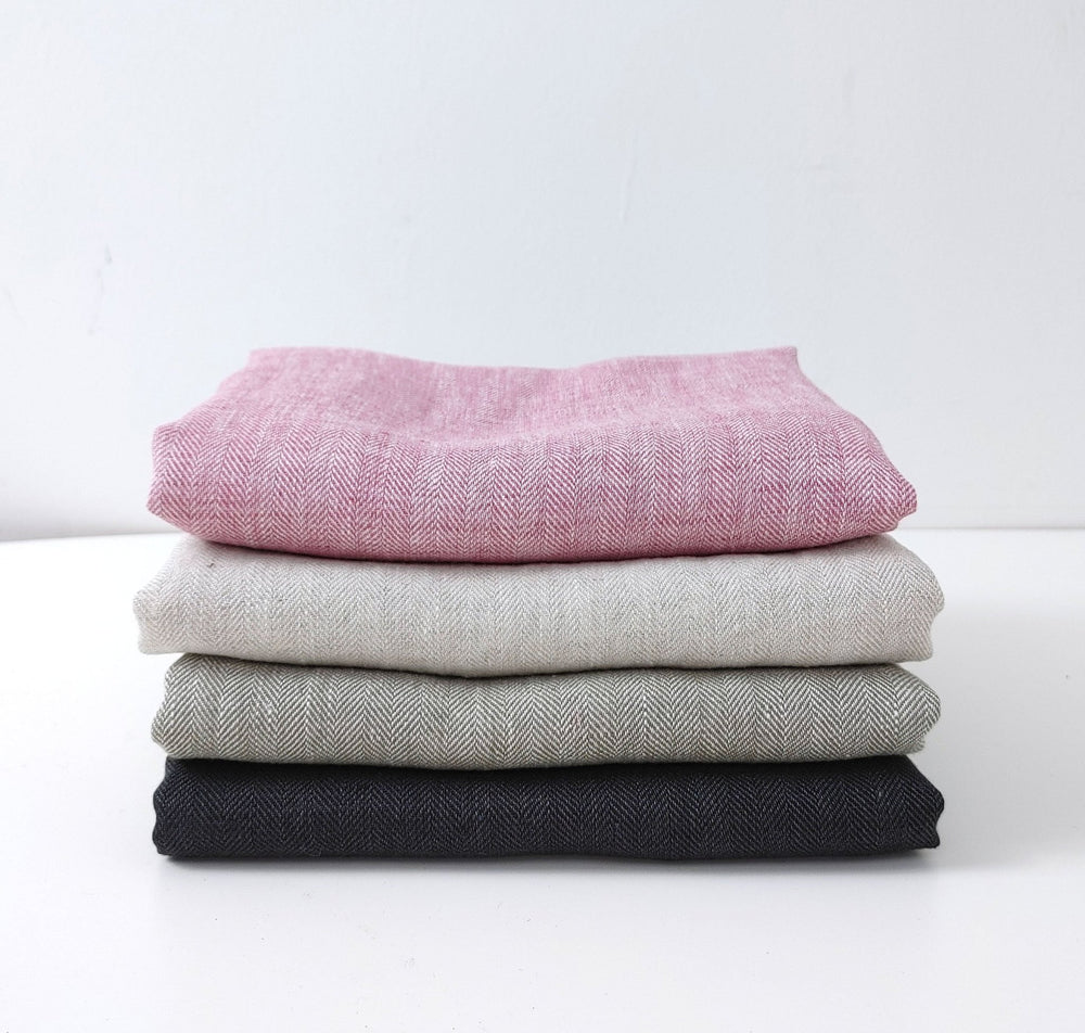 100% Linen Herringbone Twill HBT Fabric medium weight chambray 7313 7314 7727 7529 - The Linen Lab - Pink