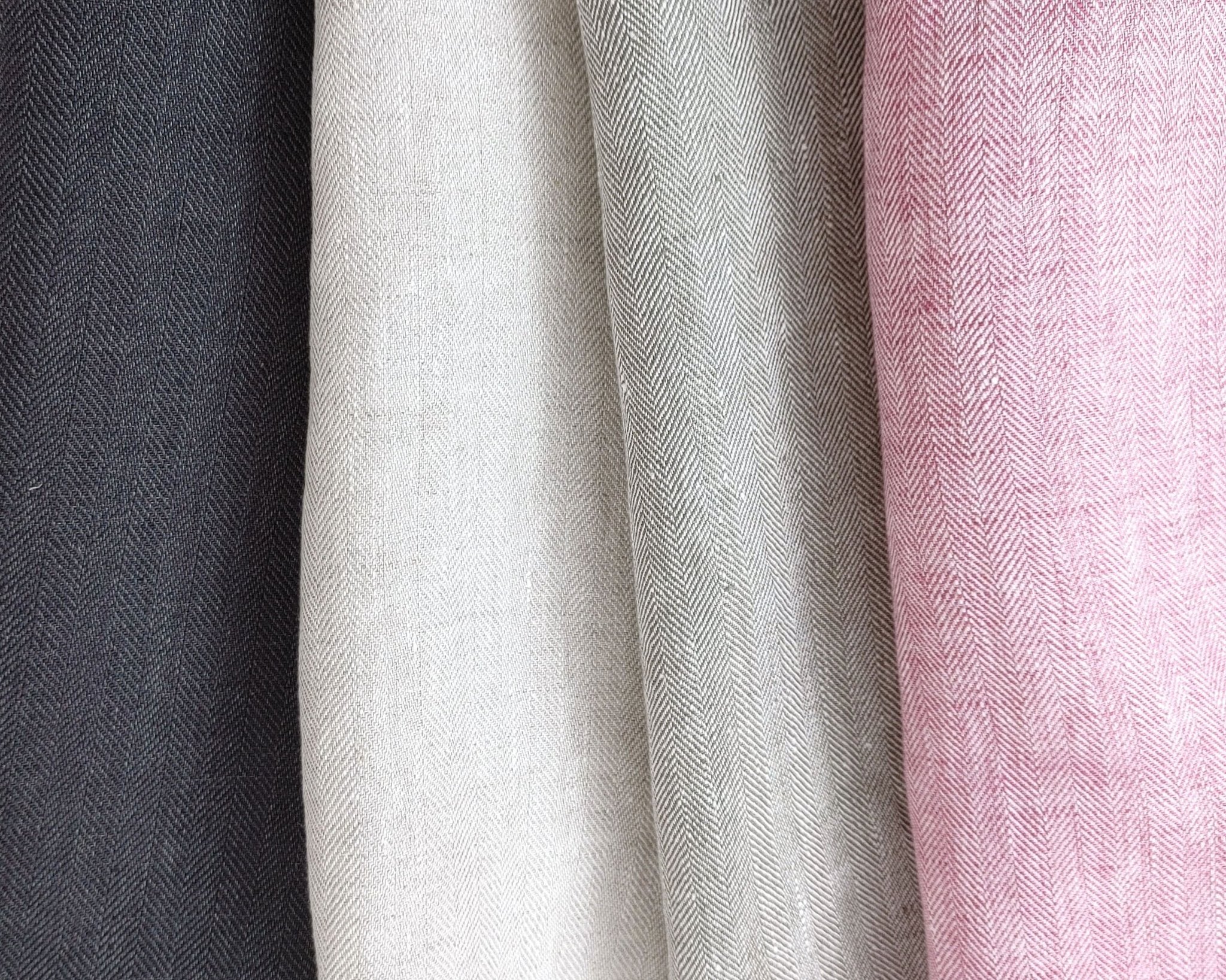 100% Linen Herringbone Twill HBT Fabric medium weight chambray 7313 7314 7727 7529 - The Linen Lab - Pink