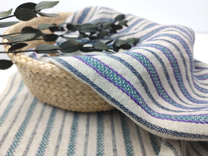 100% Linen Horizontal Stripe Jacquard Fabric 6598 - The Linen Lab - Violet
