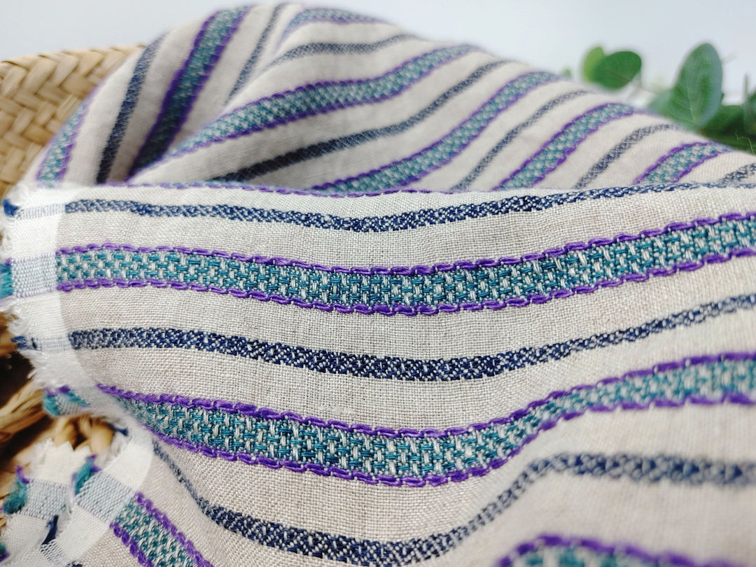 100% Linen Horizontal Stripe Jacquard Fabric 6598 - The Linen Lab - Violet