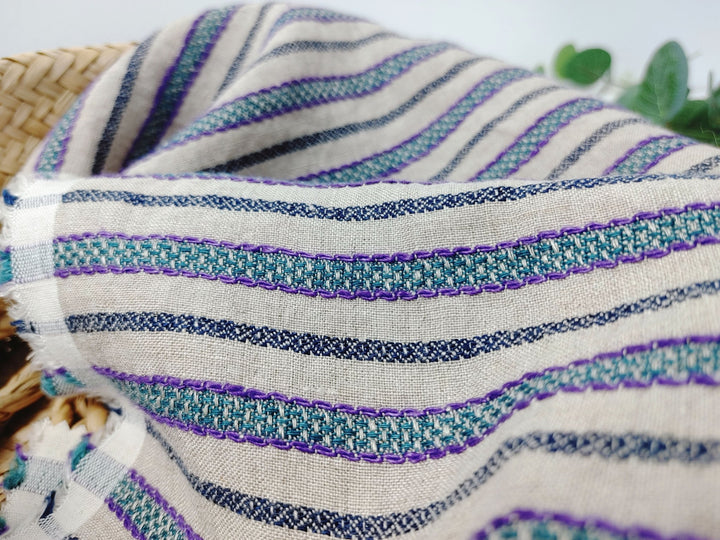 100% Linen Horizontal Stripe Jacquard Fabric 6598 - The Linen Lab - Violet