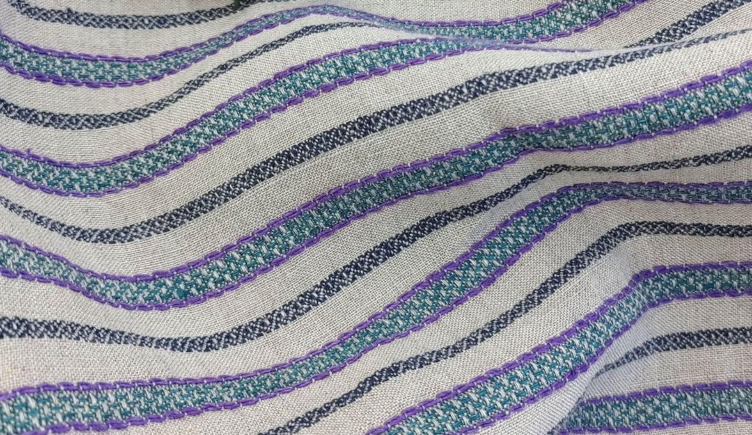 100% Linen Horizontal Stripe Jacquard Fabric 6598 - The Linen Lab - Violet