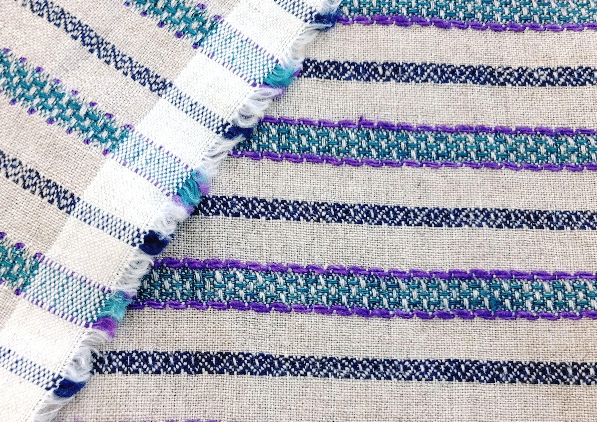 100% Linen Horizontal Stripe Jacquard Fabric 6598 - The Linen Lab - Violet
