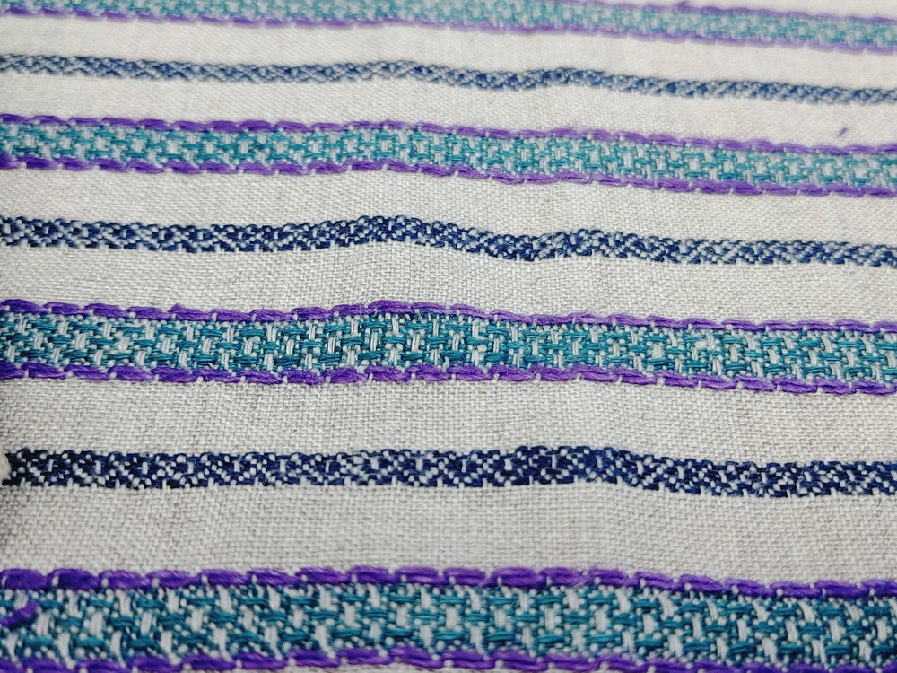 100% Linen Horizontal Stripe Jacquard Fabric 6598 - The Linen Lab - Violet