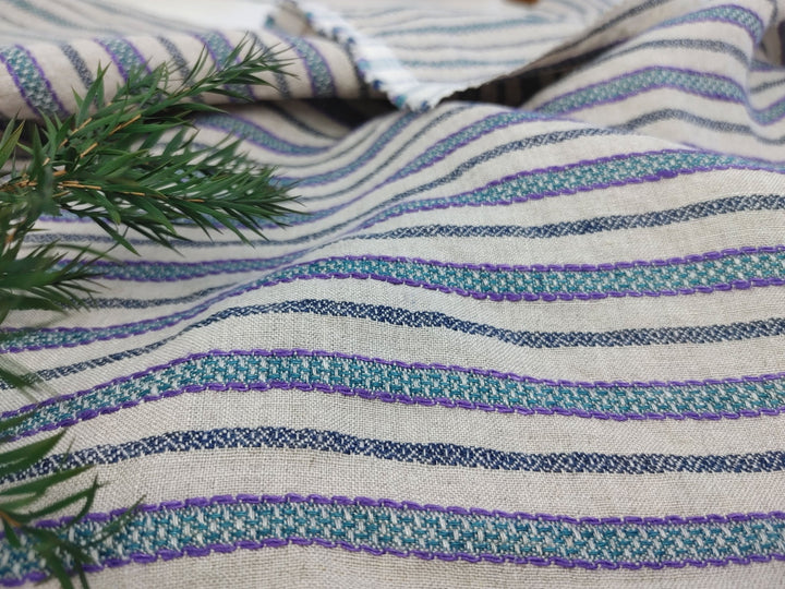 100% Linen Horizontal Stripe Jacquard Fabric 6598 - The Linen Lab - Violet