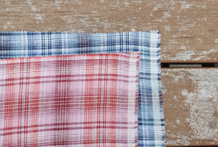 100% Linen Light Weight Madras Plaid Fabric 7608 7609 - The Linen Lab - Blue(Dark)