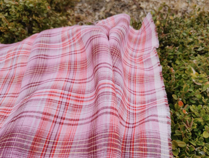 100% Linen Light Weight Madras Plaid Fabric 7608 7609 - The Linen Lab - Blue(Dark)
