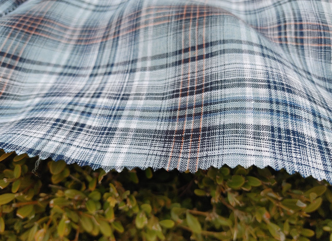 100% Linen Light Weight Madras Plaid Fabric 7608 7609 - The Linen Lab - Blue(Dark)