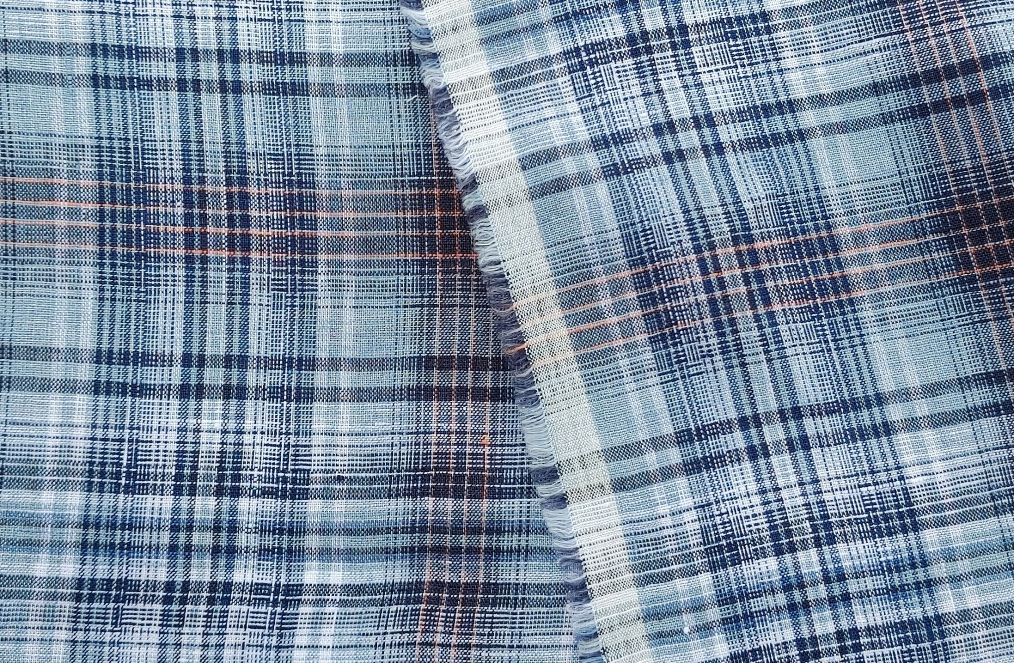 100% Linen Light Weight Madras Plaid Fabric 7608 7609 - The Linen Lab - Blue(Dark)