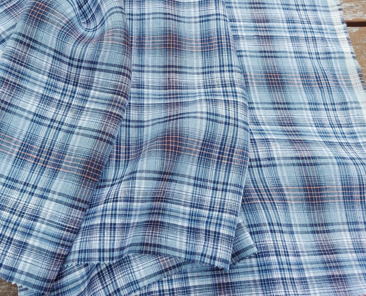 100% Linen Light Weight Madras Plaid Fabric 7608 7609 - The Linen Lab - Pink