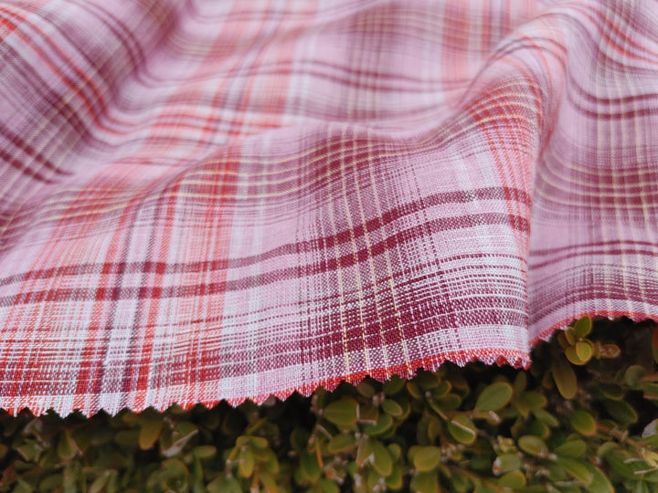 100% Linen Light Weight Madras Plaid Fabric 7608 7609 - The Linen Lab - Pink