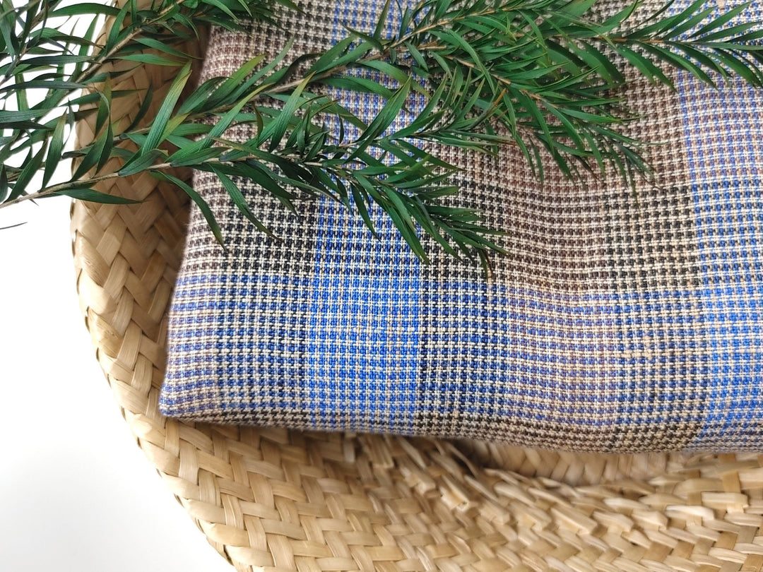 100% Linen, Medium Weight, Modified Star Check Pattern 7179 - The Linen Lab - Brown