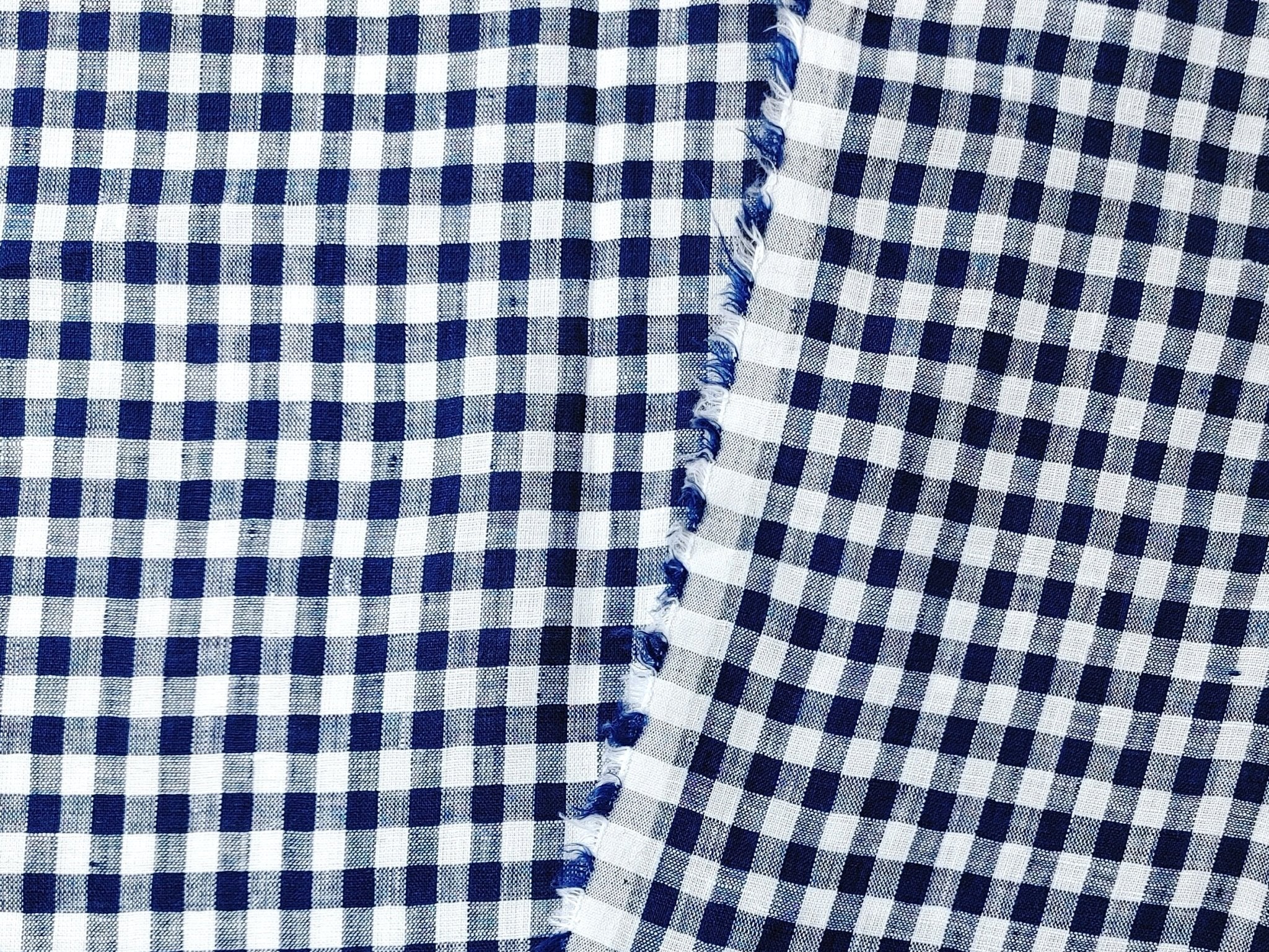 100% Linen Navy Small Gingham Check - Light and Airy 4684 - The Linen Lab - Navy