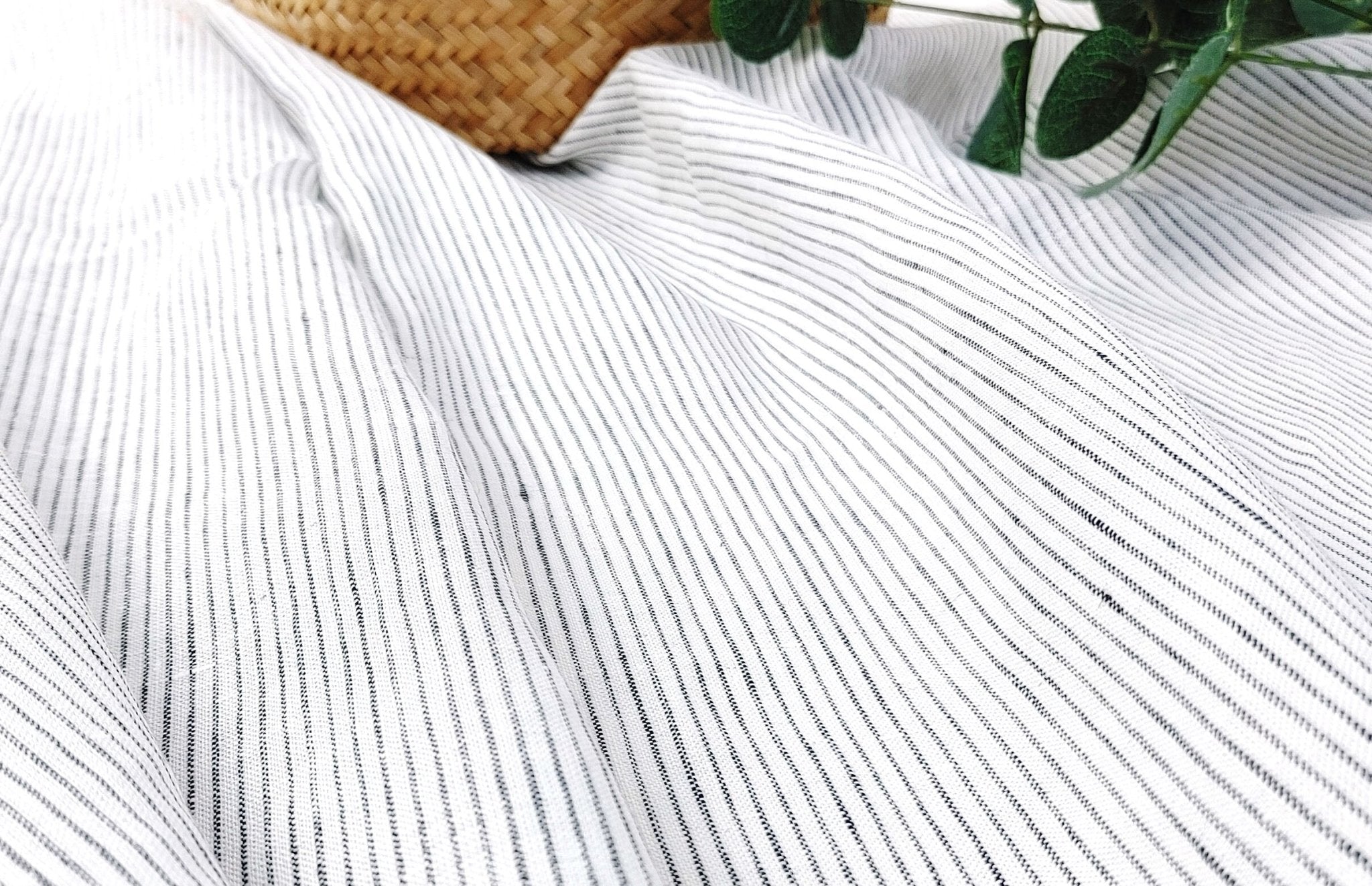 100% Linen Navy Striped White Fabric – Light and Timeless 7853 - The Linen Lab - Navy