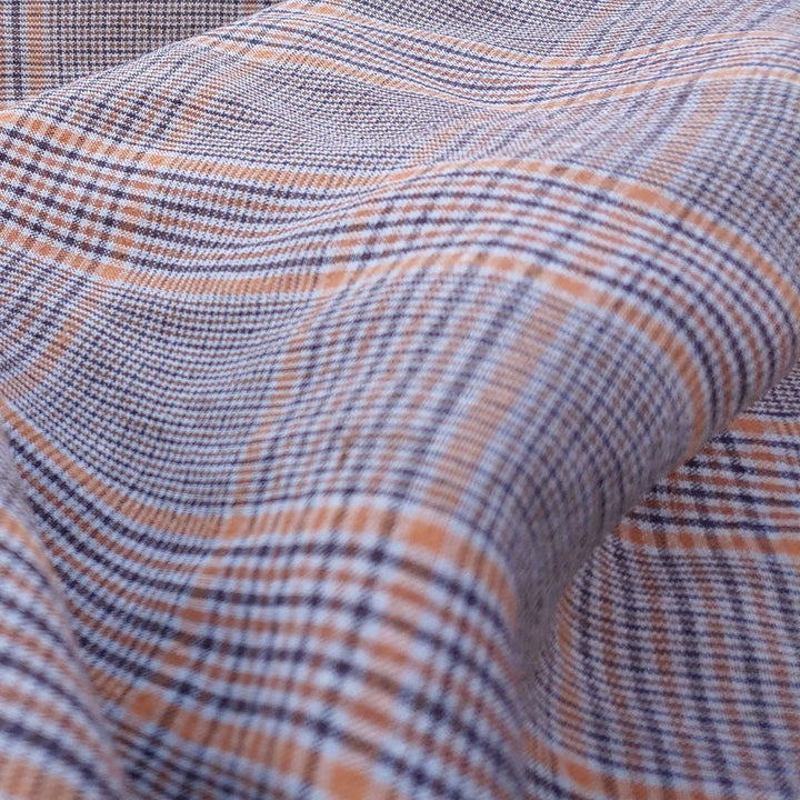 100% Linen Orange Brown Simple Plaid Fabric 14s 40lea (6483) - The Linen Lab -