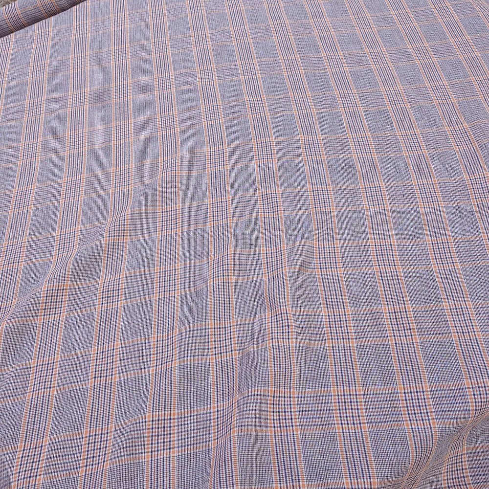 100% Linen Orange Brown Simple Plaid Fabric 14s 40lea (6483) - The Linen Lab -