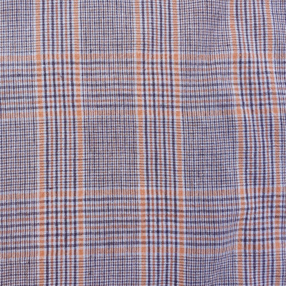 100% Linen Orange Brown Simple Plaid Fabric 14s 40lea (6483) - The Linen Lab -