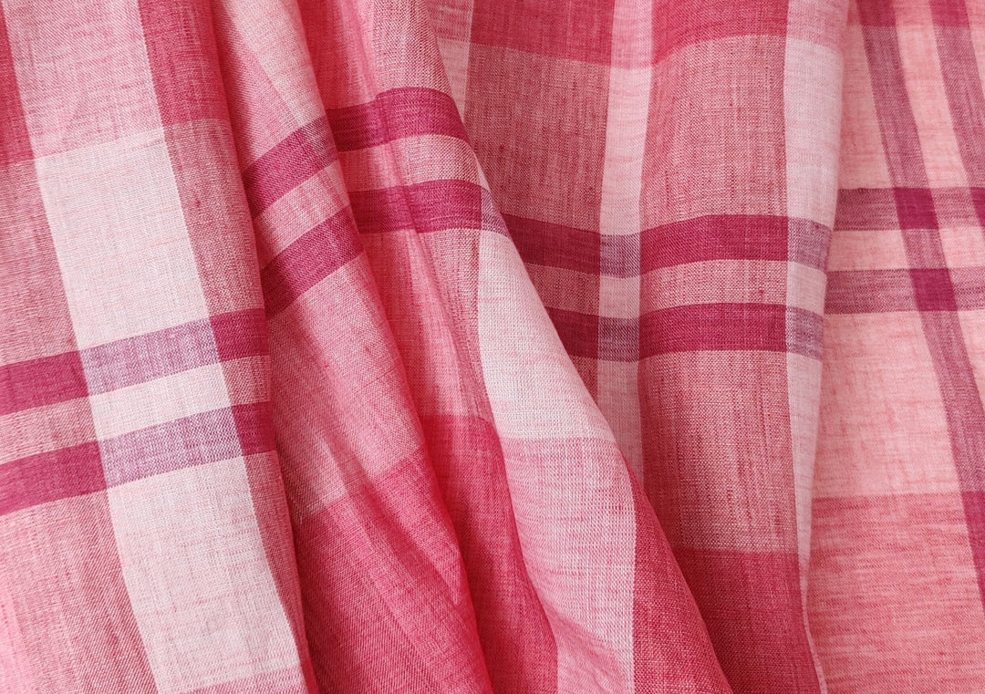 100% Linen Red Big Plaid Fabric 4573 - The Linen Lab - Red