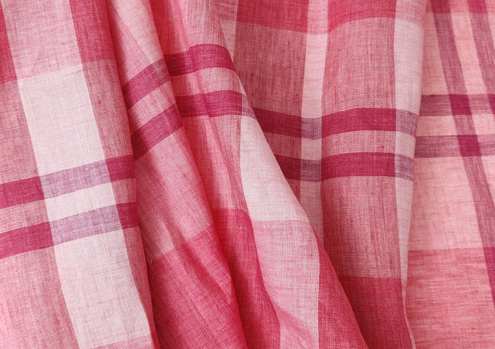 100% Linen Red Big Plaid Fabric 4573 - The Linen Lab - Red