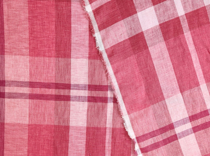 100% Linen Red Big Plaid Fabric 4573 - The Linen Lab - Red