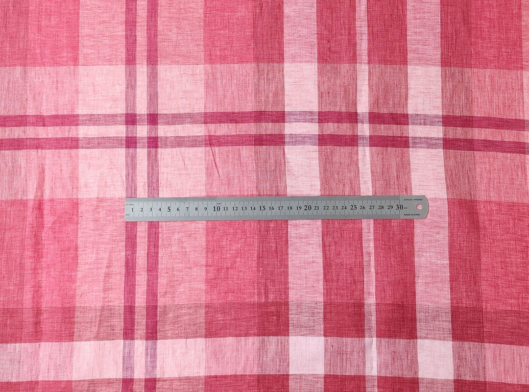 100% Linen Red Big Plaid Fabric 4573 - The Linen Lab - Red