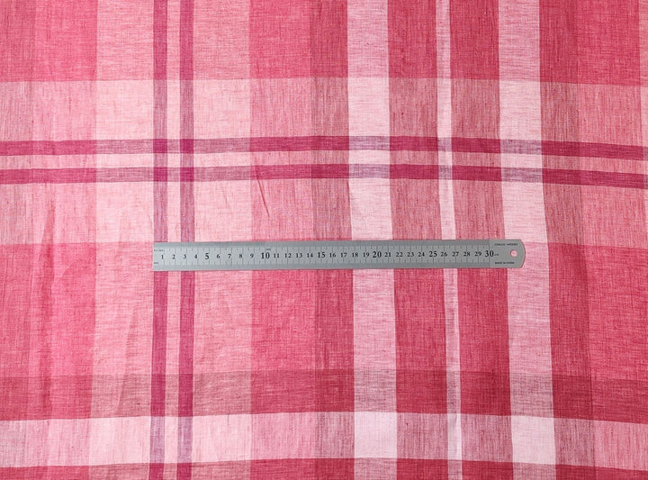 100% Linen Red Big Plaid Fabric 4573 - The Linen Lab - Red