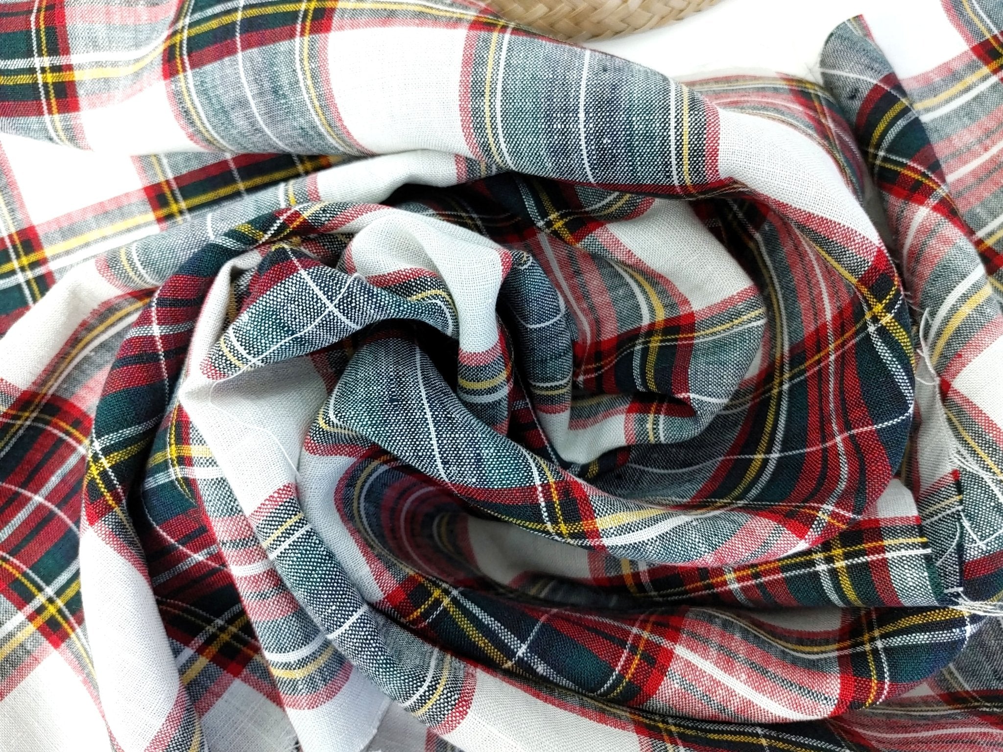 100% Linen Red Black Plaid Fabric Medium Weight 7758 - The Linen Lab - Red