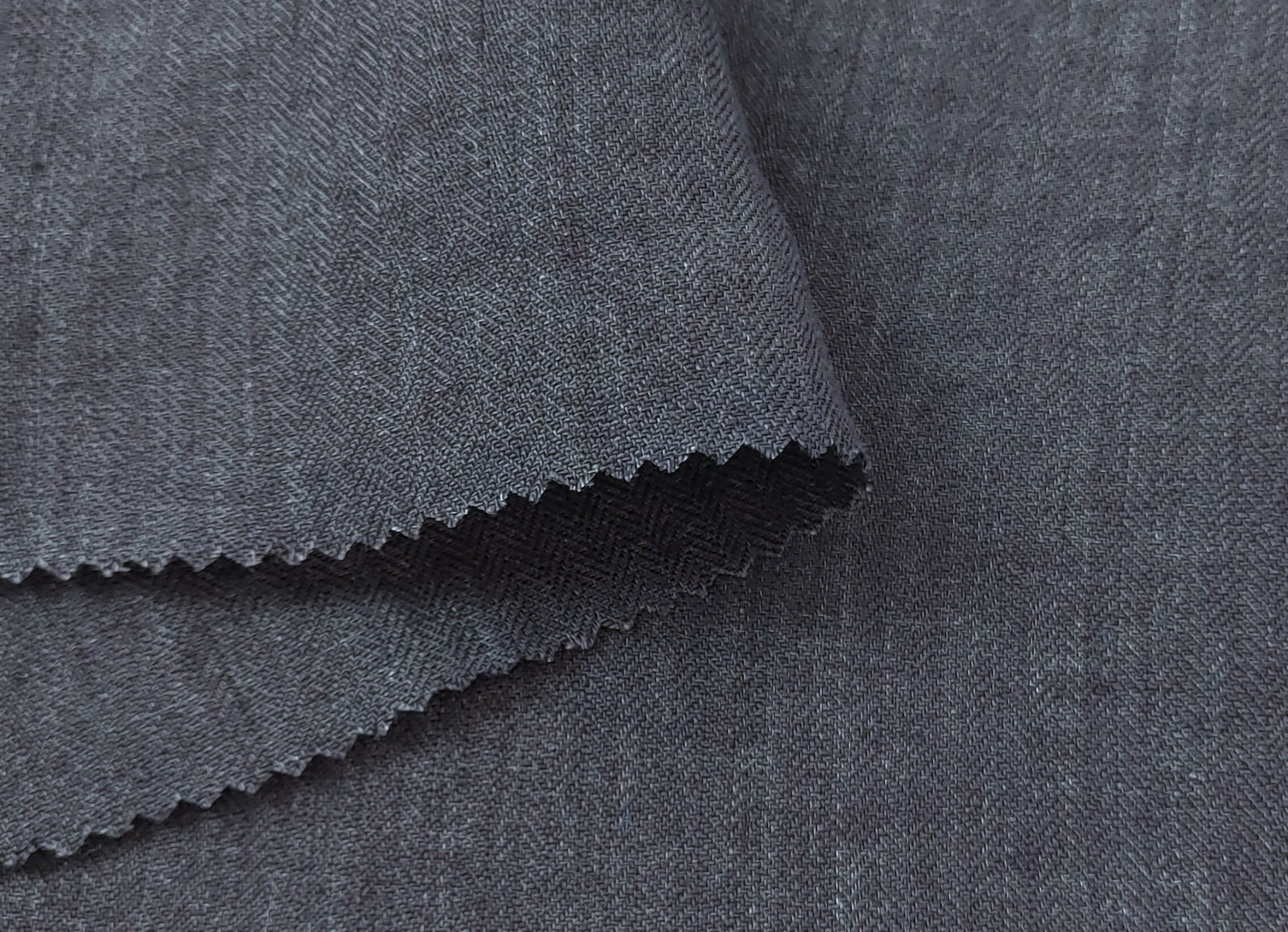 100% Linen Small Herringbone Twill Fabric HBT Chambray 7309 7605 - The Linen Lab - Beige