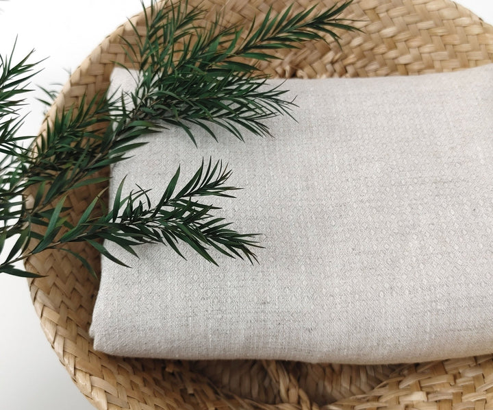 100% Linen Small Rhombus Jacquard Fabric in Light Natural Hue 4338 - The Linen Lab - Natural(Light)