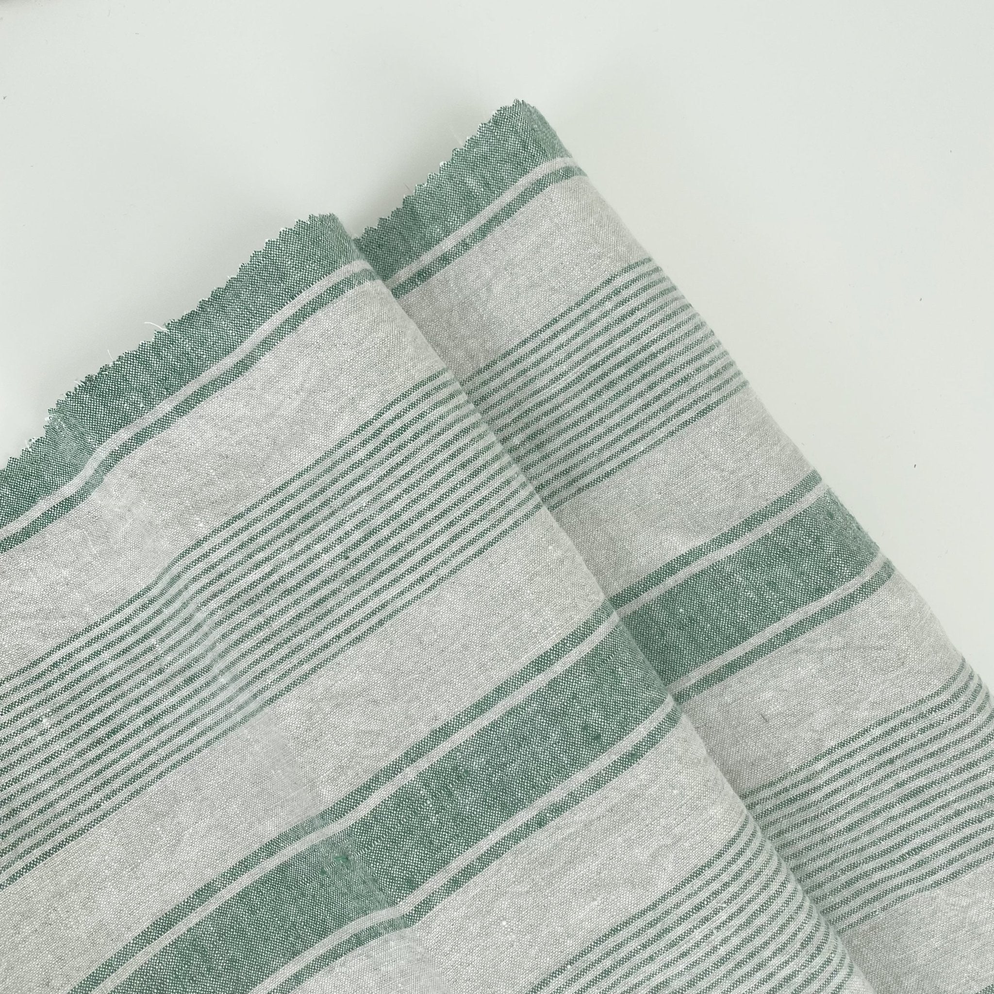 100% Linen Stripe Fabric 14s 40LEA 7370 7488 7489 - The Linen Lab - 7489 GREEN