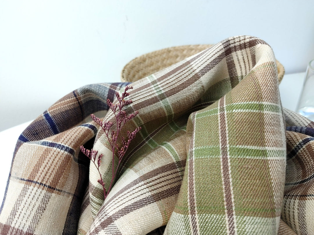 100% Linen Twill Plaid Fabric Medium Weight 7759 7760 - The Linen Lab - Green
