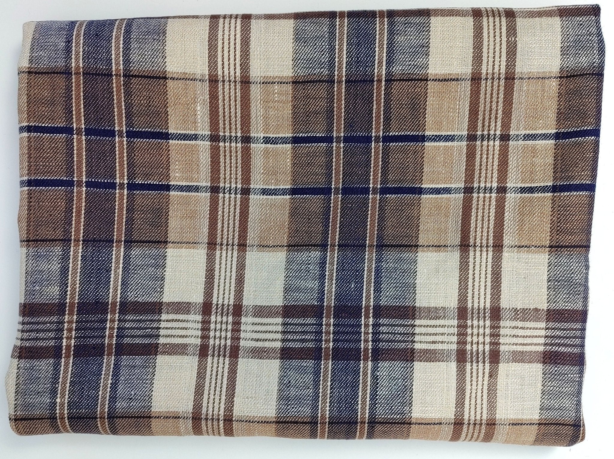 100% Linen Twill Plaid Fabric Medium Weight 7759 7760 - The Linen Lab - Navy